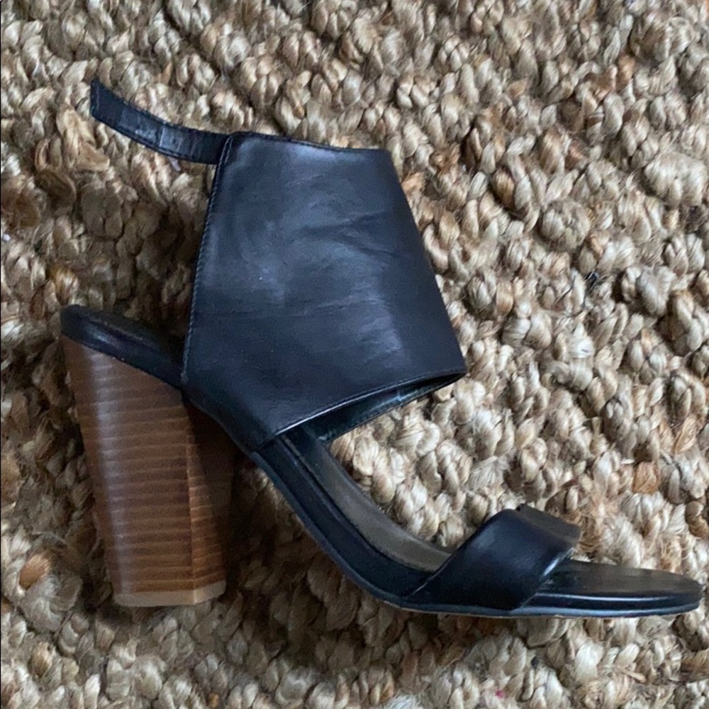 Black leather heeled sandals